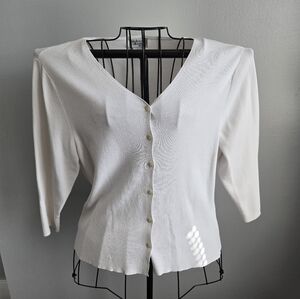 Style & Co. Vintage White V-Neck Button Front 3/4 Sleeve Knit Cardigan Sweater